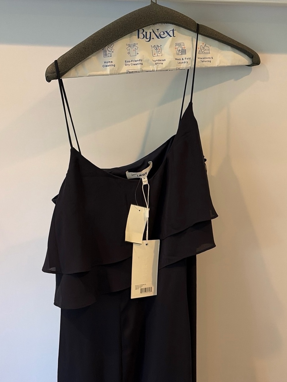 Likely Navy Ruffled Spaghetti Strap Dress